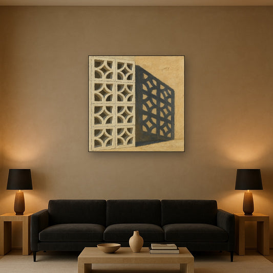 Desert Modern Breeze Block Shadow No. 7 Oil Painting - Styled in Modern Living Room