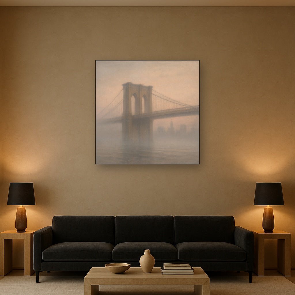 Brooklyn Bridge in Morning River Mist No. 21 Oil Painting - View 2