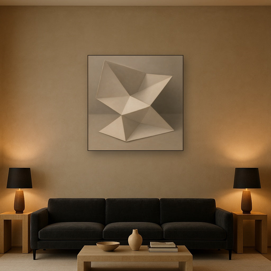Folded Paper Geometry in Neutral Gradient Shadows No. 16 Oil Painting - View 2