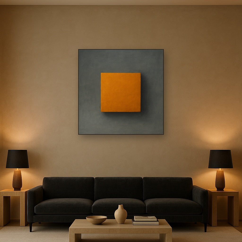 Cadmium Amber & Slate Grey Block No. 10 - Modern Fine Art Oil Painting - View 2