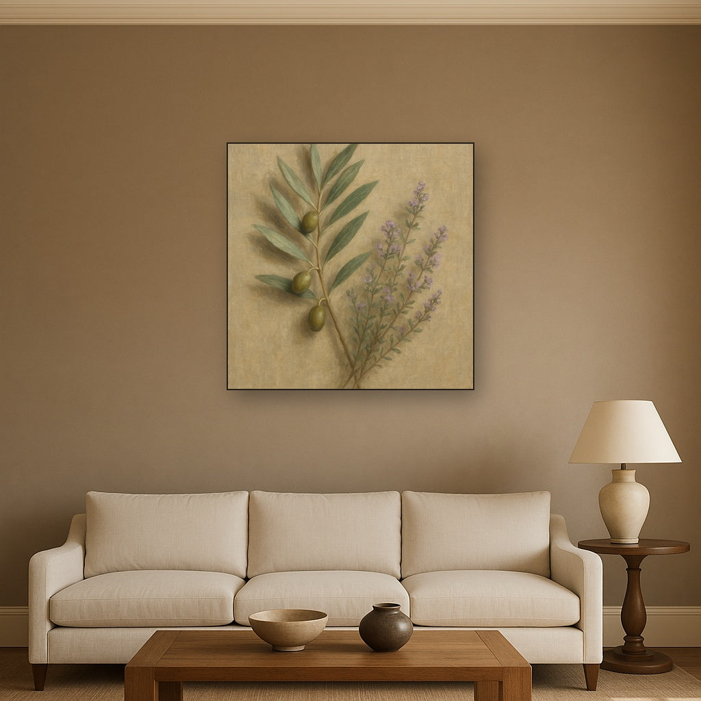 Olive Branches & Wild Thyme Botanical Study No. 15 Fine Art Oil Painting - View 2