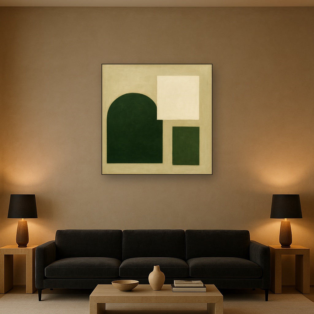 Forest Emerald & Chalk Interlock No. 6 - Modern Fine Art Oil Painting - View 2