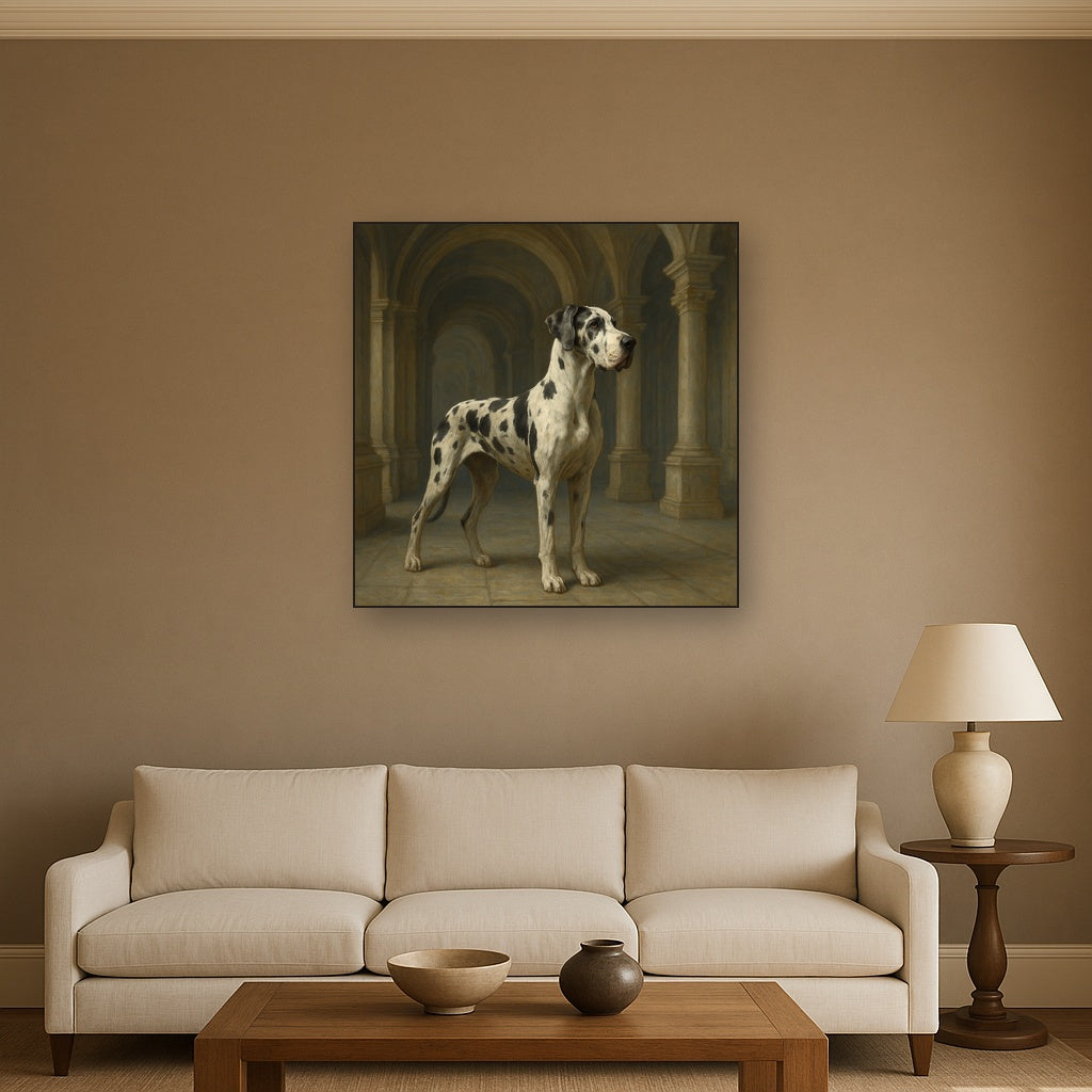 Regal Great Dane in Grand Architectural Hall No. 4 Fine Art Oil Painting - View 2