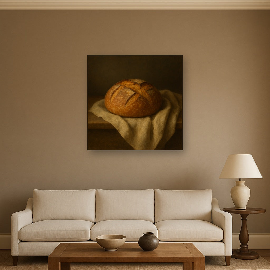 Artisan Sourdough Boule & Linen Drapery No. 2 Oil Painting - View 2