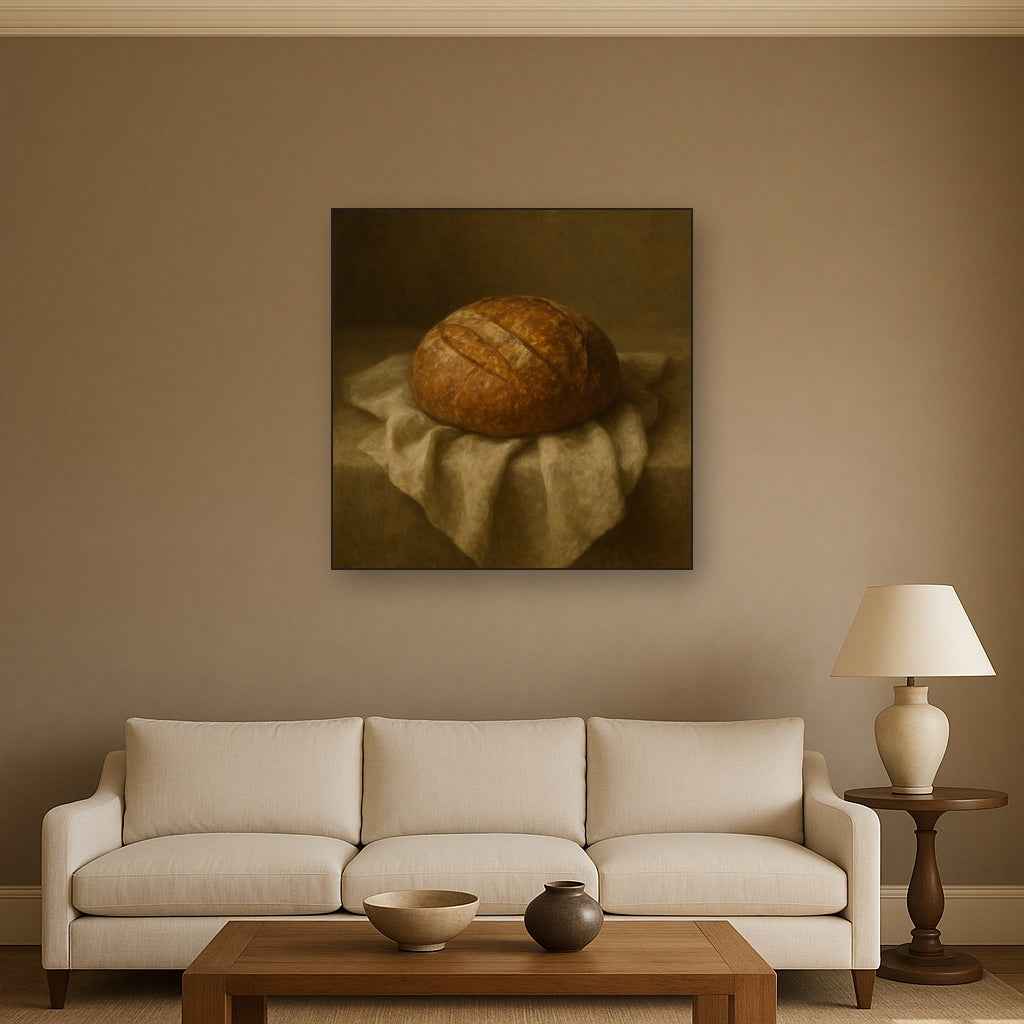 Artisan Sourdough Boule & Linen Drapery No. 10 Oil Painting - View 2