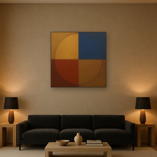 Bauhaus Quadrant Harmony in Primary Earth Tones No. 8 Oil Painting - View 2