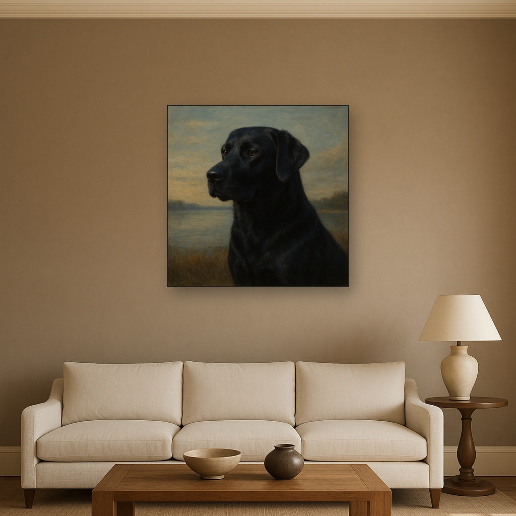 Black Labrador Retriever by Misty Lake Horizon No. 15 Fine Art Oil Painting - View 2