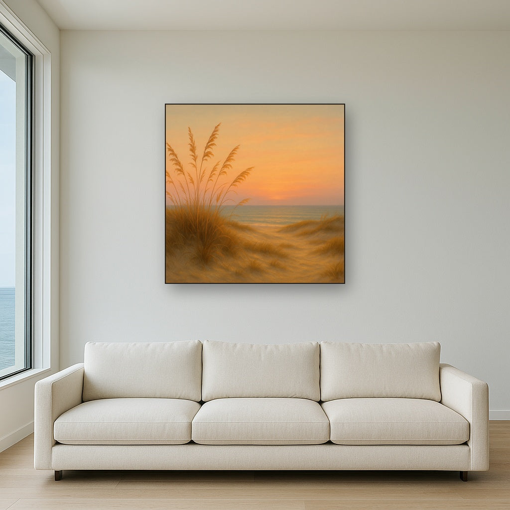 Sea Oats on Rolling Coastal Dunes at Sunset No. 18 Oil Painting - View 2