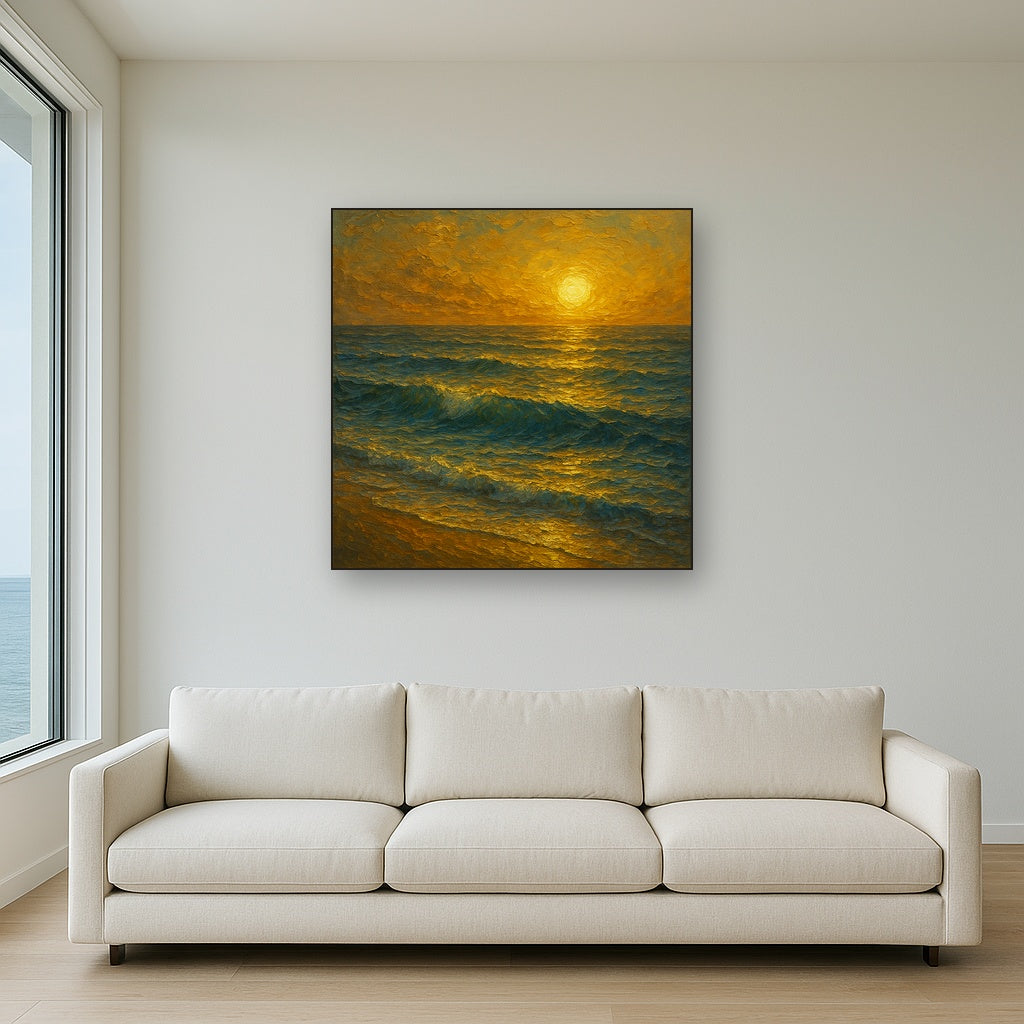 Gilded Sunset Over Pacific Waves Oil Painting - View 2
