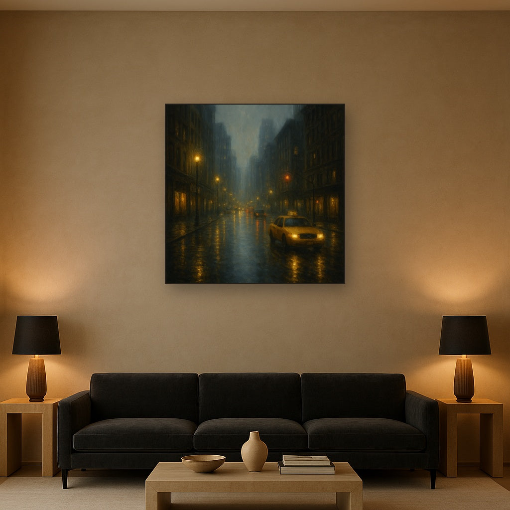 Rain-Drenched Manhattan Avenue Lights No. 21 Oil Painting - View 2