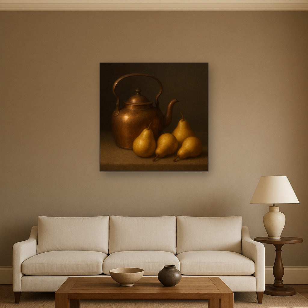 Antique Copper Kettle & Orchard Pears No. 8 Oil Painting - View 2