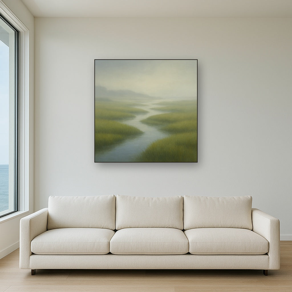 Morning Fog over Cape Cod Tidal Marsh Oil Painting - View 2