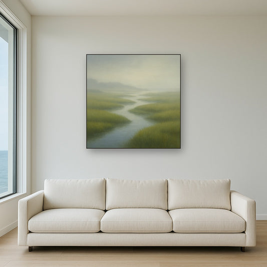 Morning Fog over Cape Cod Tidal Marsh Oil Painting - View 2