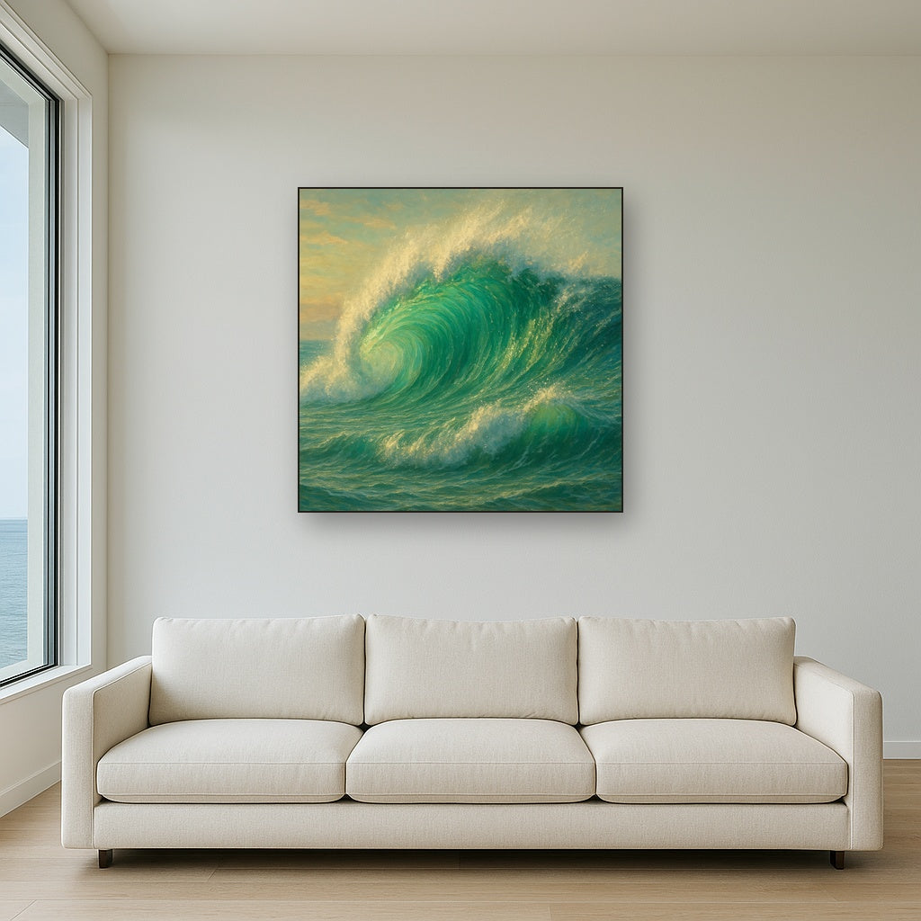 Emerald Breaker Wave in Crystalline Light Fine Art Oil Painting - View 2