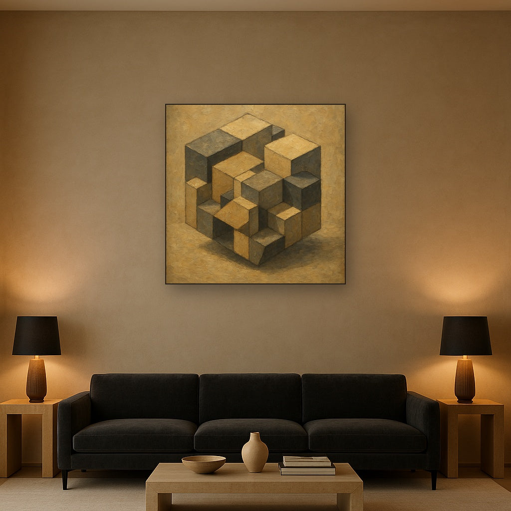 Deconstructed Cube Study Geometric Oil Painting - View 2