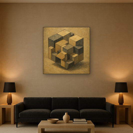 Deconstructed Cube Study Geometric Oil Painting - View 2