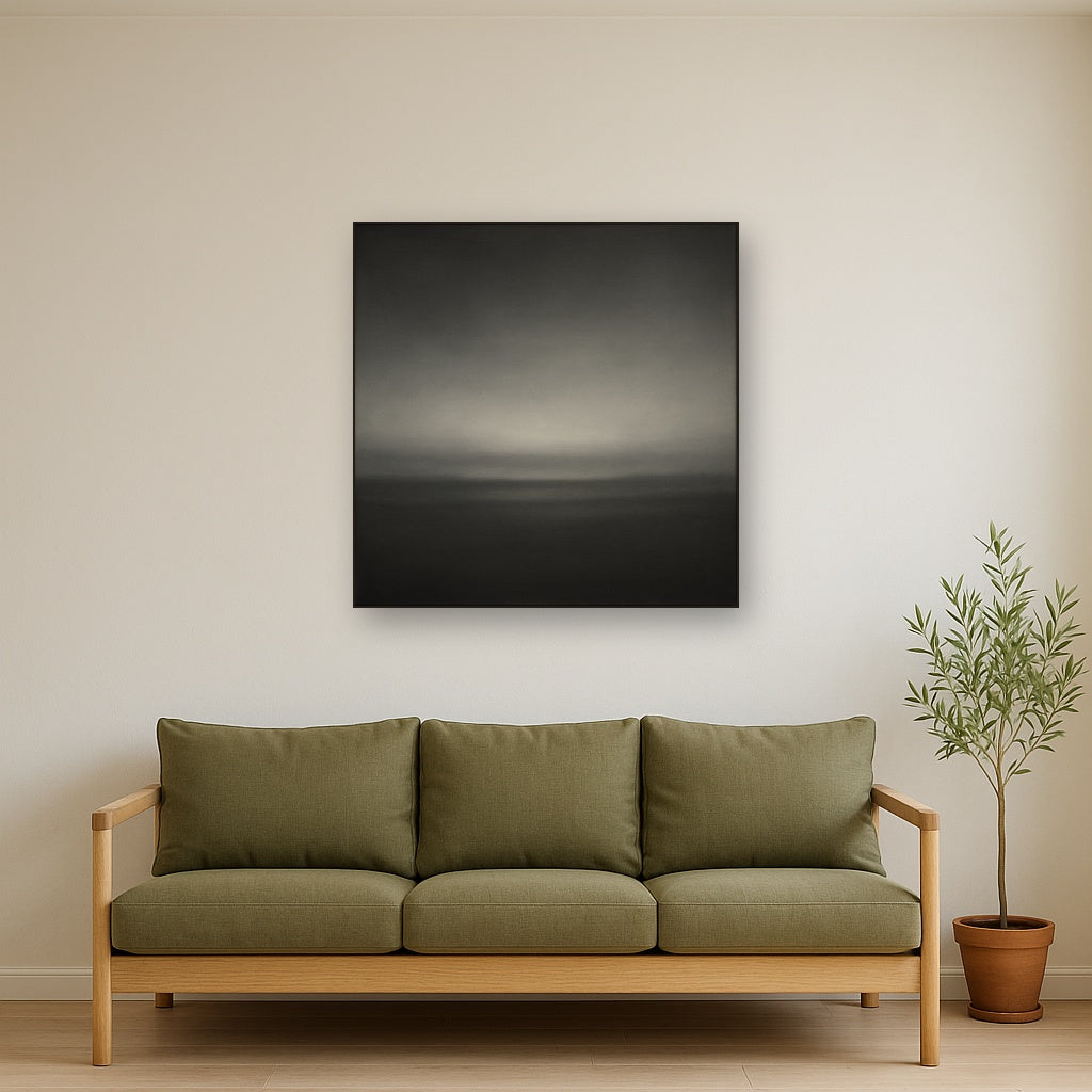 Monochrome Charcoal Drift & Soft Sfumato Horizon No. 14 Oil Painting - View 2