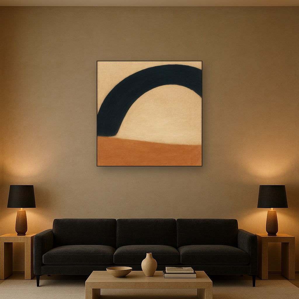 Navy Indigo & Warm Sand Sweep No. 2 - Modern Fine Art Oil Painting - View 2