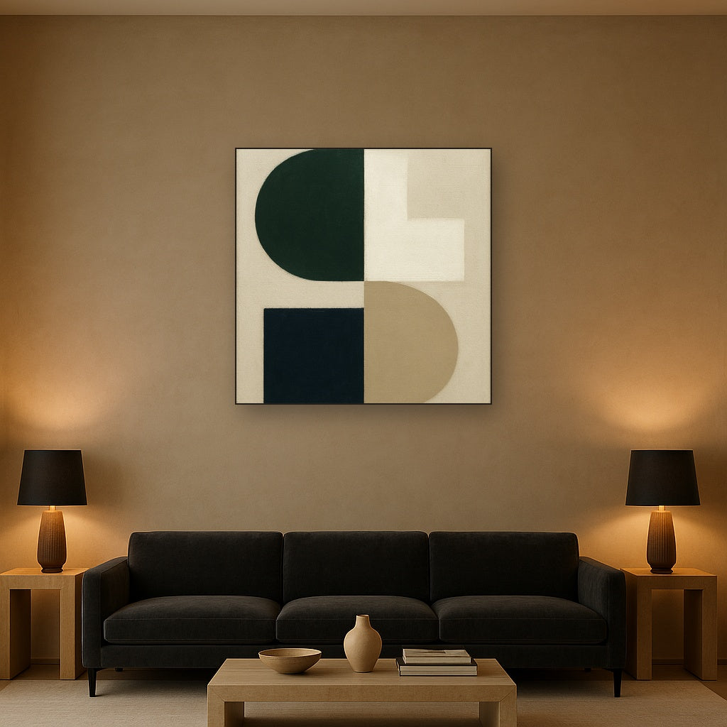 Forest Emerald & Chalk Interlock No. 6 - Modern Fine Art Oil Painting - View 2
