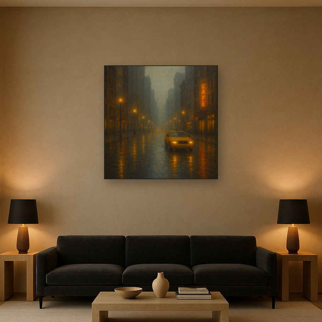 Rain-Drenched Manhattan Avenue Lights No. 5 Oil Painting - View 2