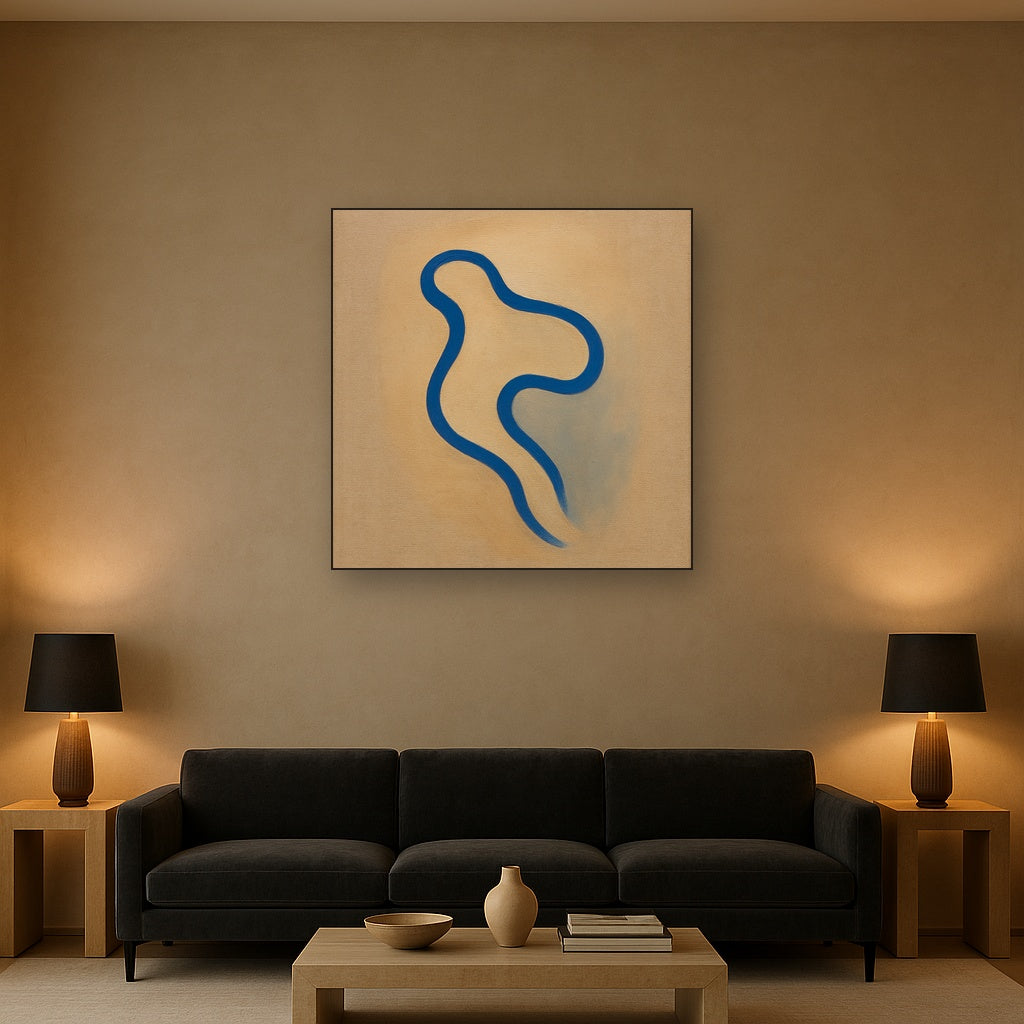 Cobalt Blue & Pale Oat Contour No. 8 - Modern Fine Art Oil Painting - View 2