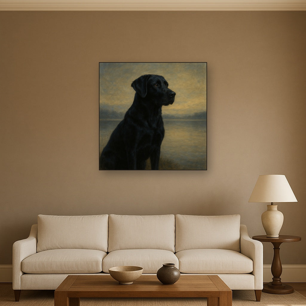 Black Labrador Retriever by Misty Lake Horizon No. 12 Fine Art Oil Painting - View 2