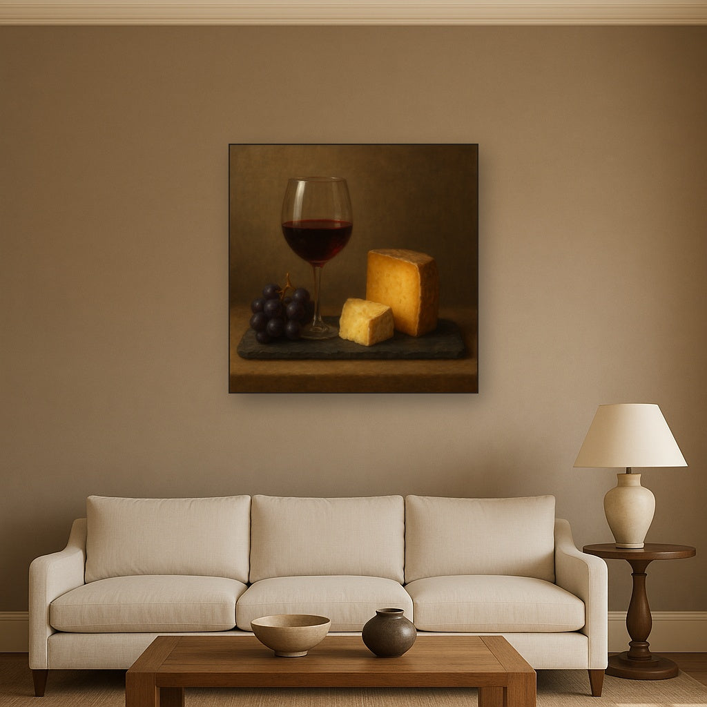 Burgundy Wine Glass & Aged Cheese Board No. 10 Oil Painting - View 2