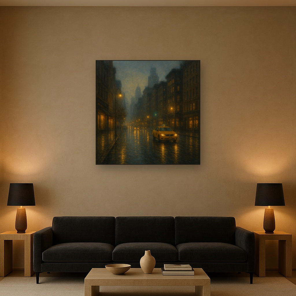 Rain-Drenched Manhattan Avenue Lights No. 13 Oil Painting - View 2
