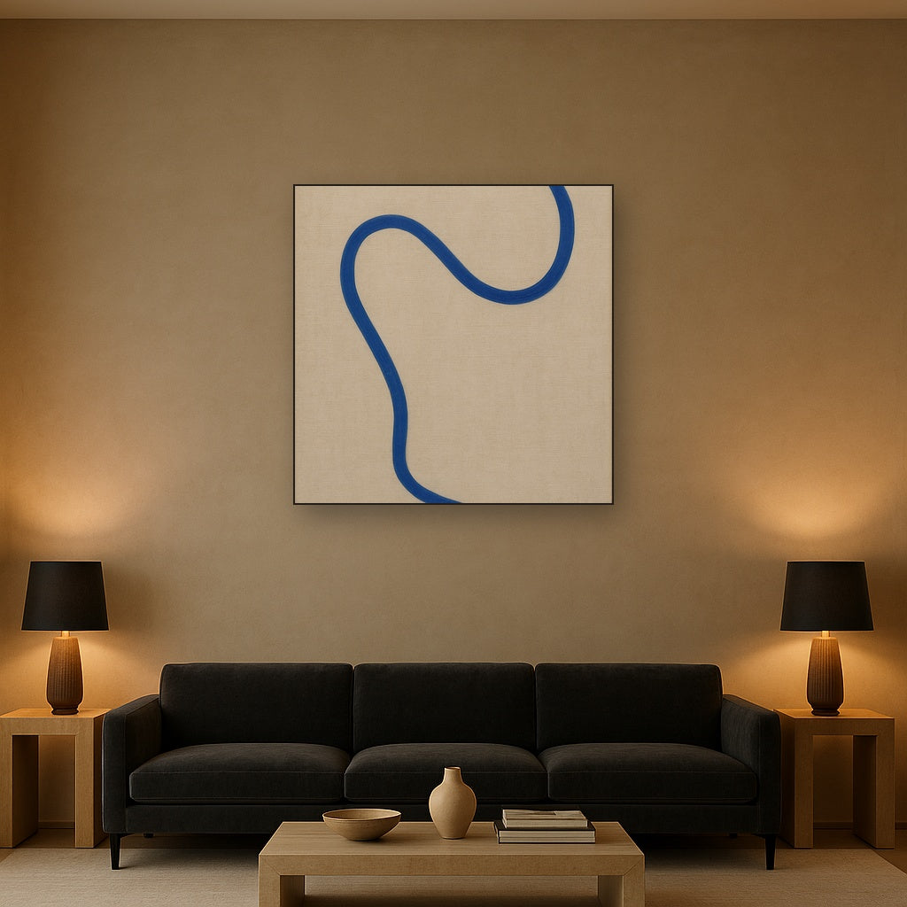 Cobalt Blue & Pale Oat Contour No. 8 - Modern Fine Art Oil Painting - View 2