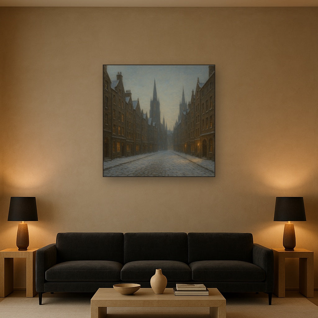 Edinburgh Old Town Royal Mile in Snow No. 9 Oil Painting - View 2