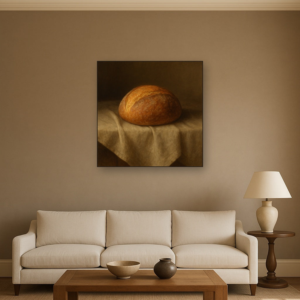 Artisan Sourdough Boule & Linen Drapery No. 9 Oil Painting - View 2