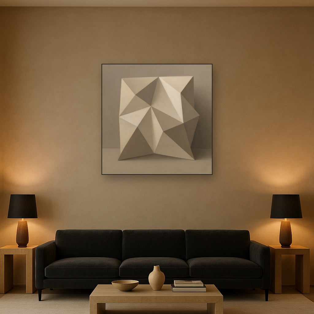 Folded Paper Geometry in Neutral Gradient Shadows No. 12 Oil Painting - View 2