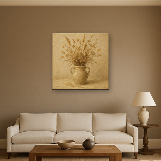 Wild Meadow Botanicals in Neutral Ceramic Oil Painting - Styled in Modern Living Room