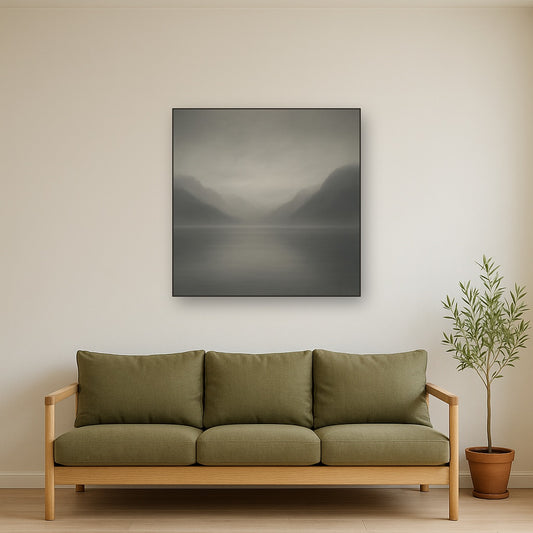 Misty Fjord Horizon in Monochromatic Slate No. 8 Oil Painting - View 2