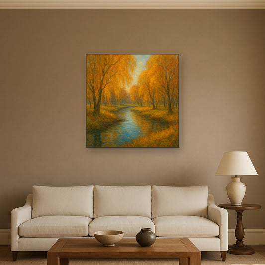 Tranquil River through Autumn Willow Woods No. 10 Fine Art Oil Painting - View 2