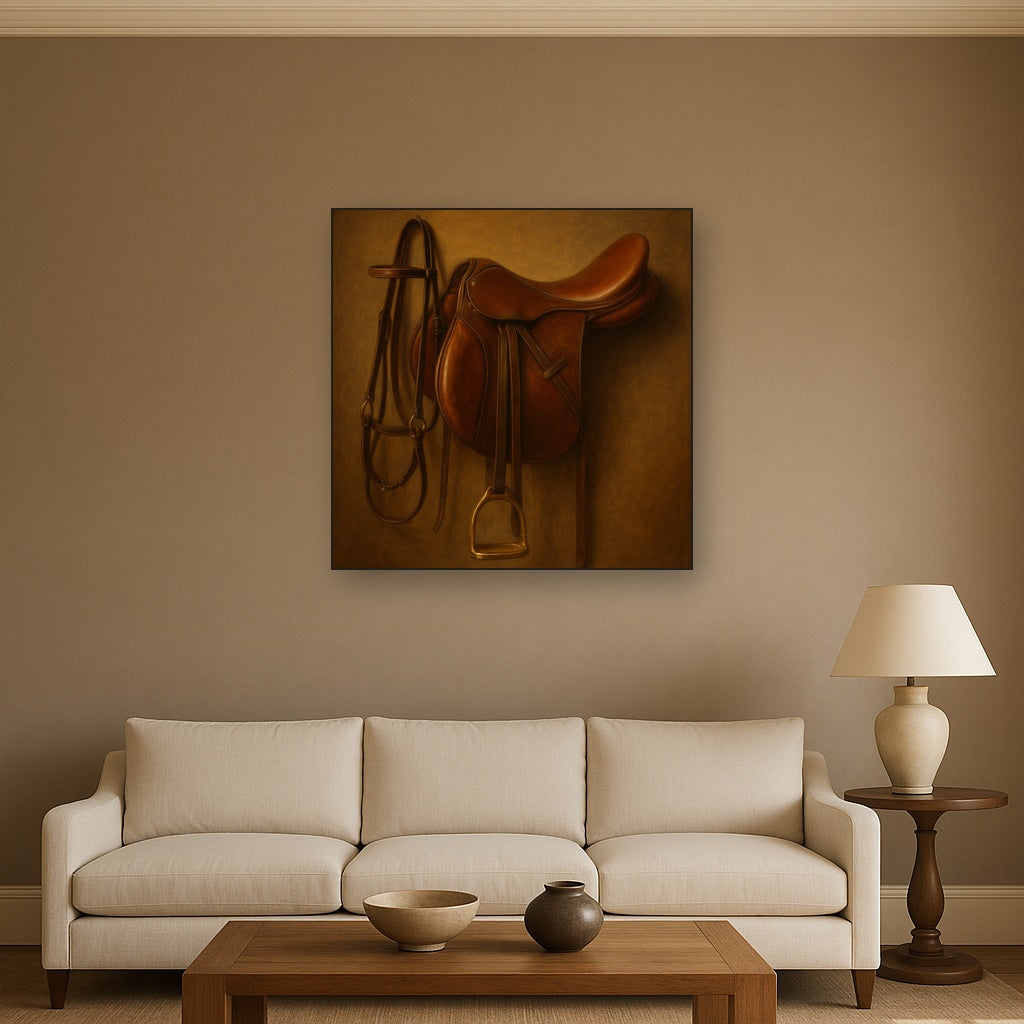 Vintage Bridle & Polished Leather Saddle No. 9 Oil Painting - View 2