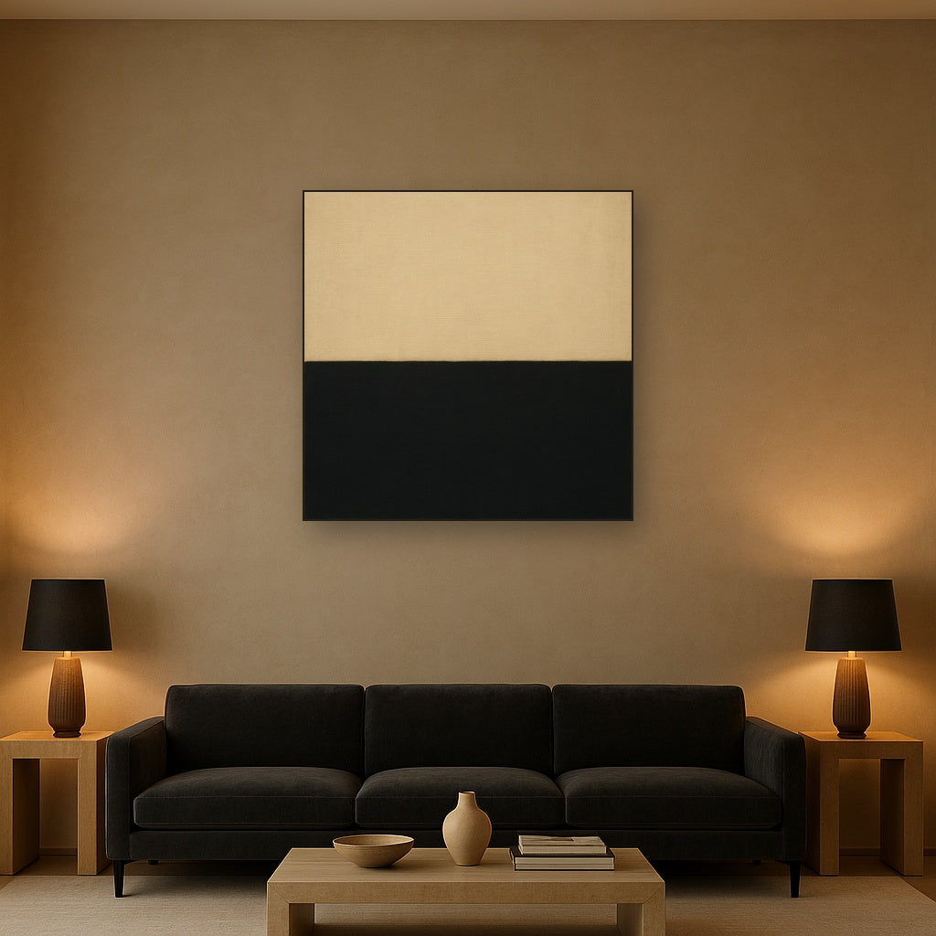Onyx & Warm Biscuit Horizon No. 9 - Modern Fine Art Oil Painting - View 2