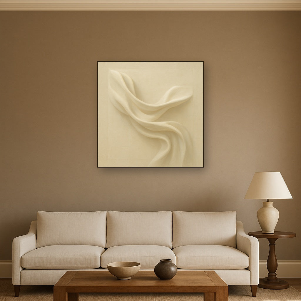 Alabaster Linen Texture Fold No. 4 - Modern Fine Art Oil Painting - View 2