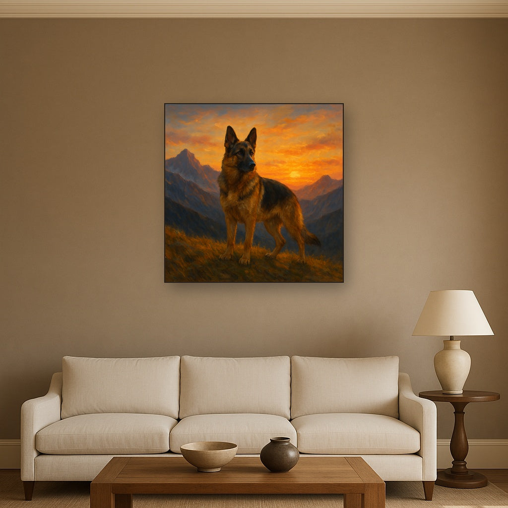 German Shepherd Standing in Alpine Sunset No. 13 Fine Art Oil Painting - View 2