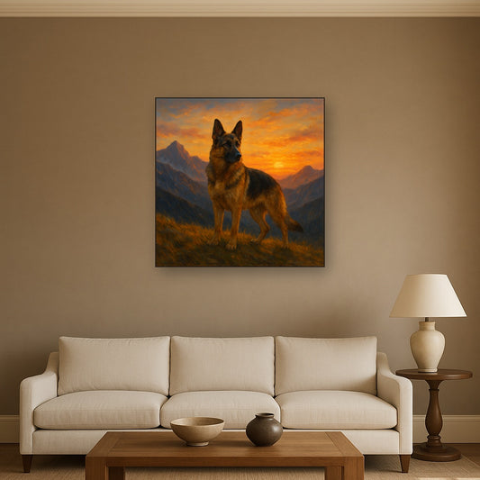 German Shepherd Standing in Alpine Sunset No. 13 Fine Art Oil Painting - View 2