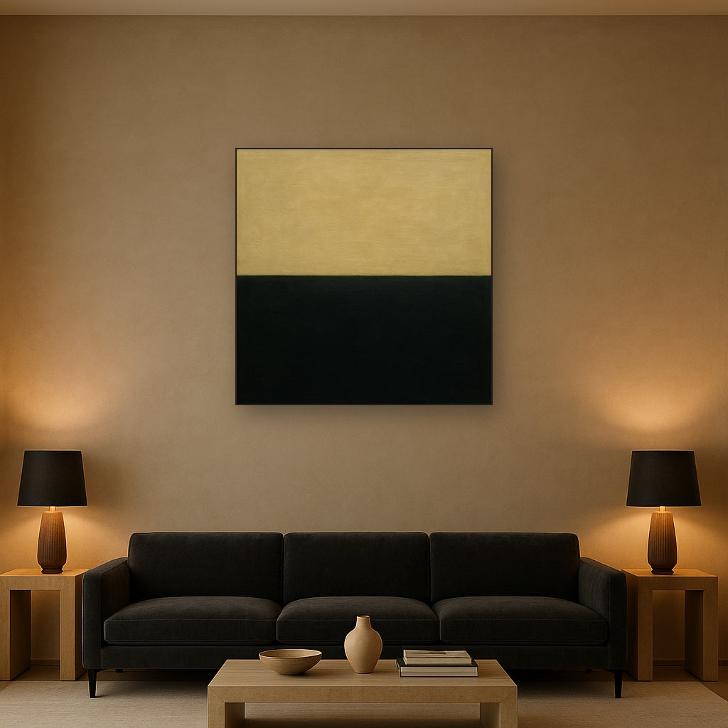 Onyx & Warm Biscuit Horizon No. 9 - Modern Fine Art Oil Painting - View 2