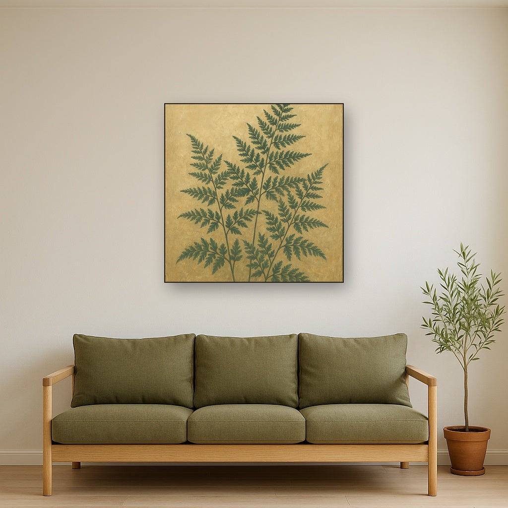 Wild Fern Silhouette Botanical Oil Painting - Styled in Modern Living Room