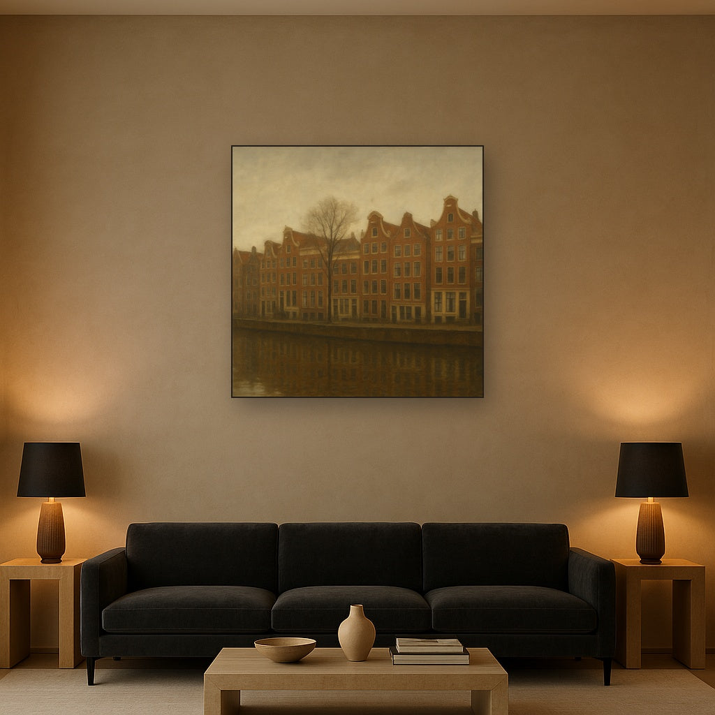 Amsterdam Canal Houses Under Overcast Sky No. 10 Oil Painting - View 2