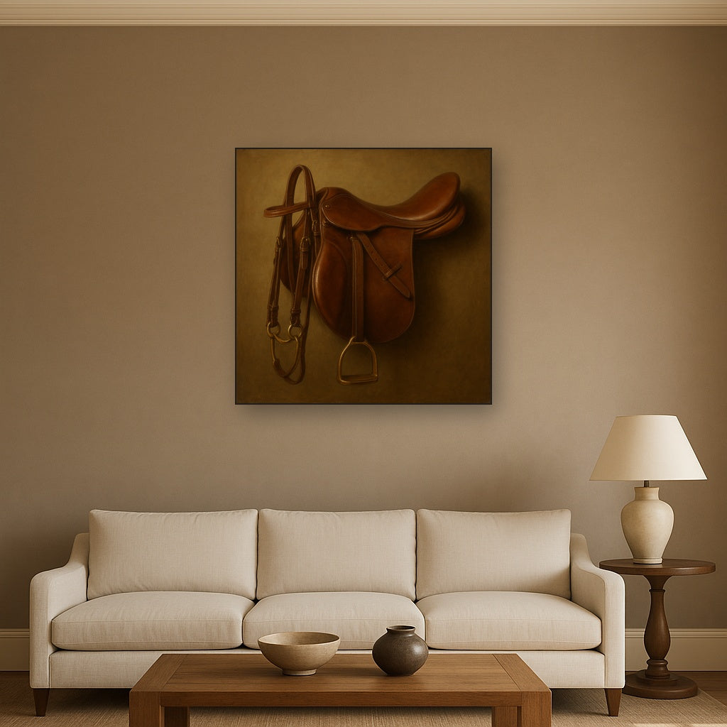Vintage Bridle & Polished Leather Saddle No. 10 Oil Painting - View 2