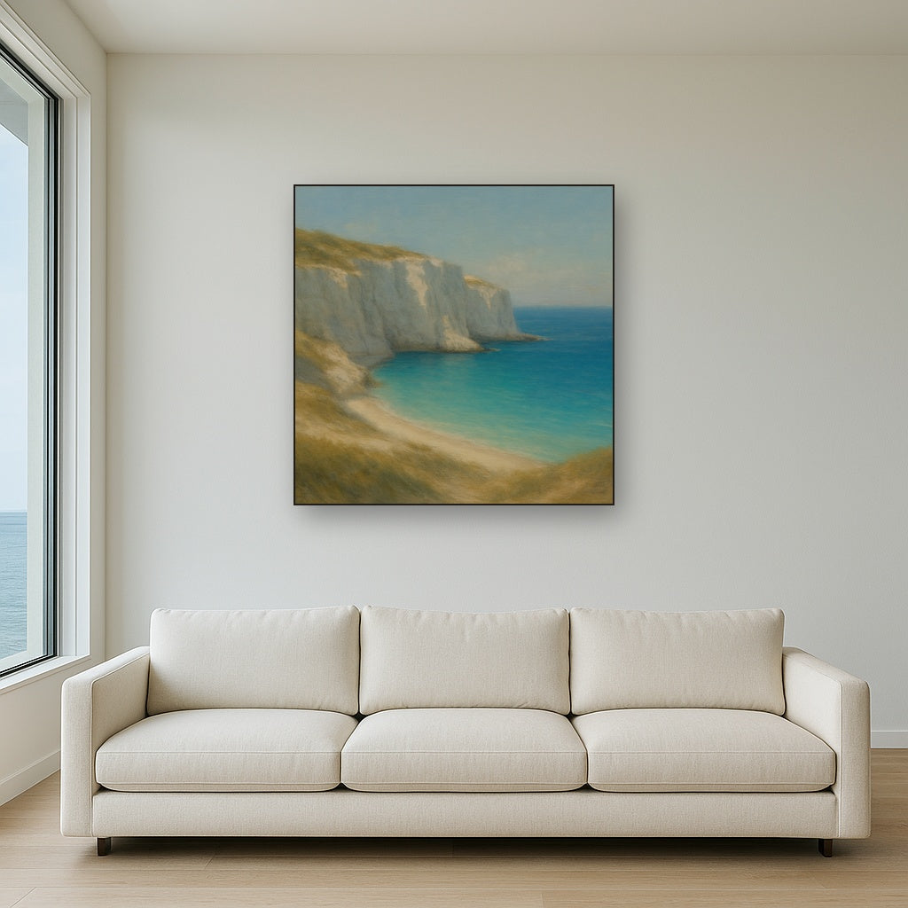 Mediterranean White Cliffs & Turquoise Cove No. 14 Oil Painting - View 2