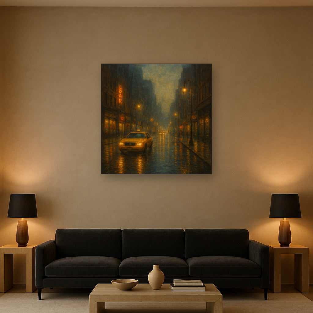 Rain-Drenched Manhattan Avenue Lights No. 17 Oil Painting - View 2