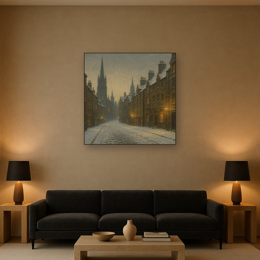 Edinburgh Old Town Royal Mile in Snow No. 19 Oil Painting - View 2