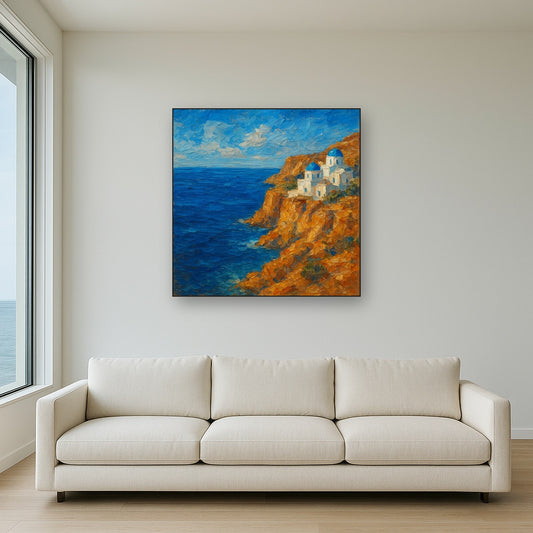 Aegean Sea Cliff Vista Seascape Oil Painting - View 2