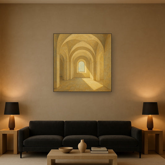 Modernist Vaulted Gallery Light Beam No. 4 Oil Painting - Styled in Modern Living Room