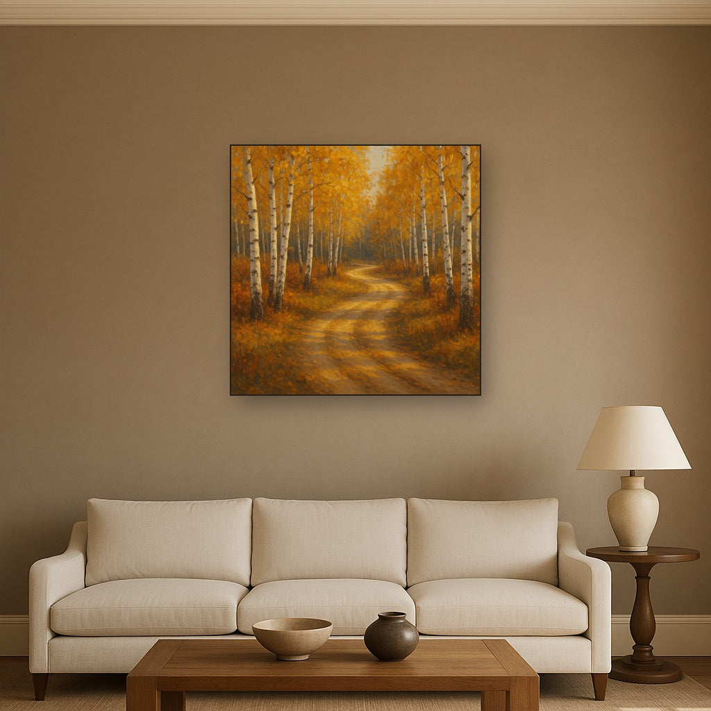 Winding Country Dirt Road through Birch Glade No. 7 Fine Art Oil Painting - View 2